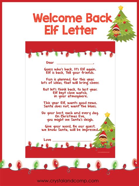 Elf Welcome Back Letter Free Printable
