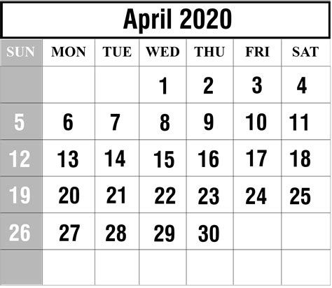 Blank Calendar Page For April 2020 Free Printable Calendar