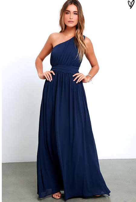Romantic, textured, and classic mesh: Elegant Navy Blue One Shoulder Prom Dresses 2020 Chiffon ...