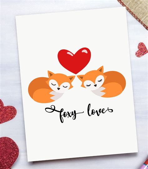 Fox Valentine Card Valentine Cards Love Card Valentine Etsy