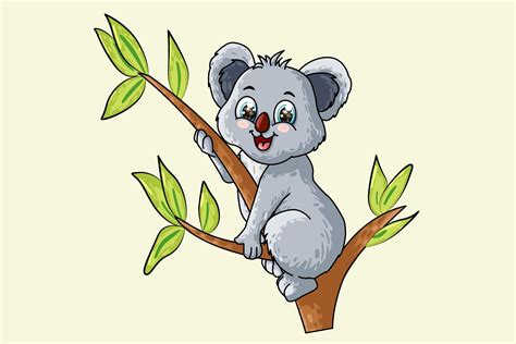 A Little Cute Baby Koala On A Tree Design Animal Cartoon Vector