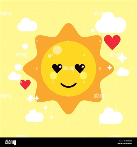 Amarillo Sol Kawaii Cute Icono Feliz De Dibujos Animados Gráfico