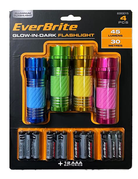 Everbrite E000015 4pcs Glow In The Dark Flashlight Set 45 Lumens 30