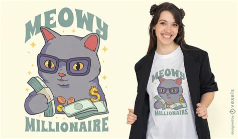 Millionaire Cat With Money T Shirt Design Vector Download