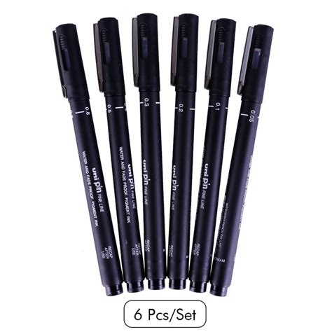 Though all eleven of these drawing pens have fine tips and black ink, each also has subtle differences. 6PCS Uni Pin Drawing Pen Fine Line 005 01 02 03 05 08 ...