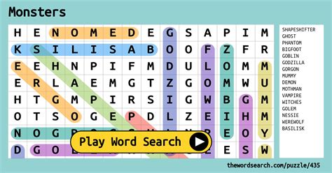 Monsters Word Search