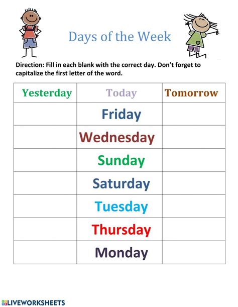 Days Of The Week Interactive Worksheet English Lessons For Kids