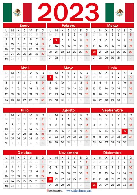 Calendario 2023 México Con Festivos Pdf