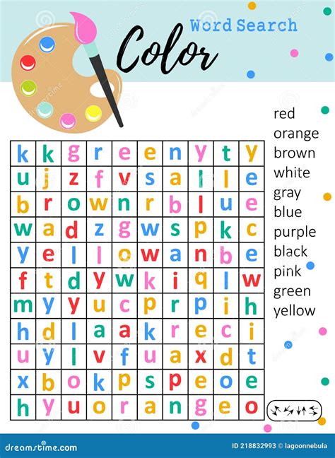 Color Word Search Puzzle Logic Game For Kids Colorful Printable