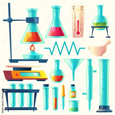 Vector Cartoon Laboratory Equipment Glassware Set Chemical