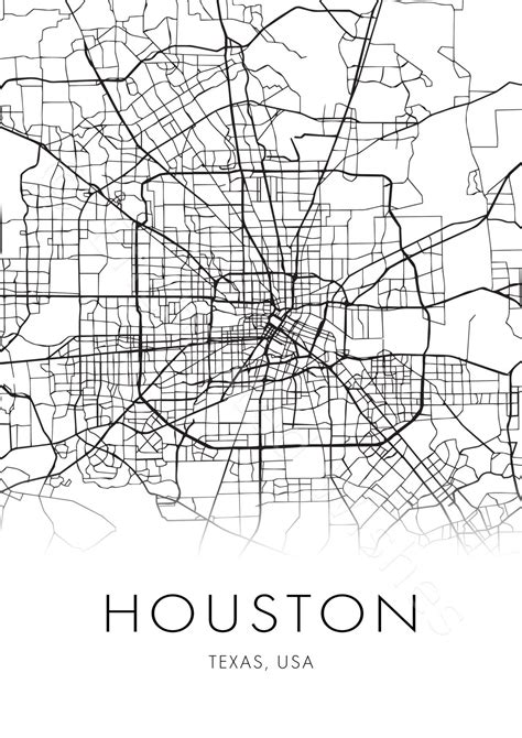 Large Houston City Map Print Wall Art Printable Prints