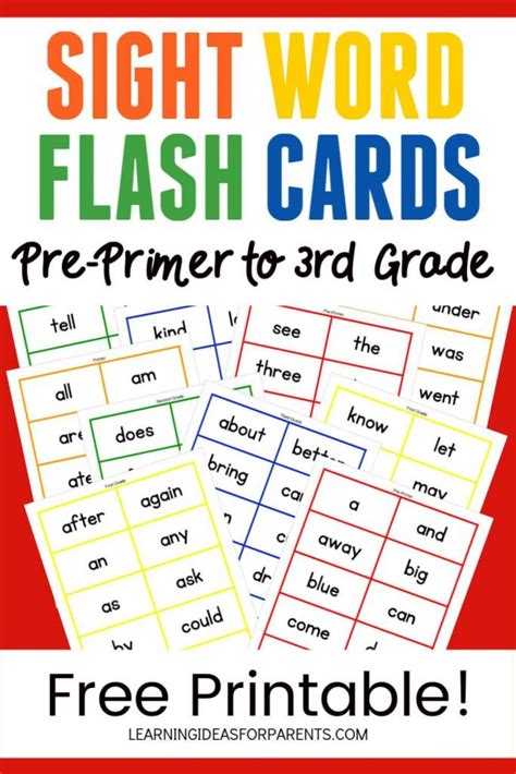 Dolch Sight Word Flash Cards Free Printable For Kids
