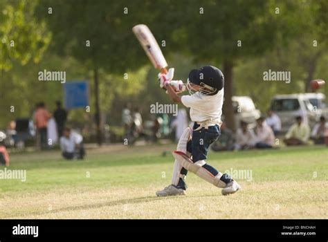 Boy Playing Cricket In A Playground New Delhi India Stock Photo Alamy
