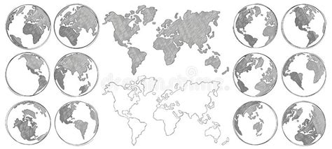 Earth Globe 3d World Map With Silhouette Continents And Oceans Vector