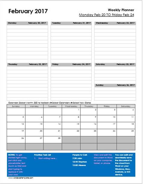 Daily Weekly And Monthly Planner Templates For Ms Word Word And Excel