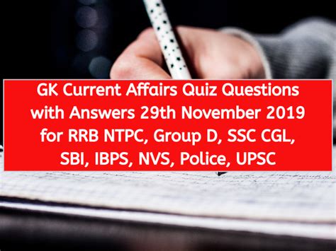Gk Current Affairs Quiz Questions With Answers 29th November 2019
