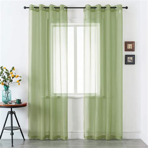 Dualife Sage Green Sheer Curtains 84 Inch Length For Living