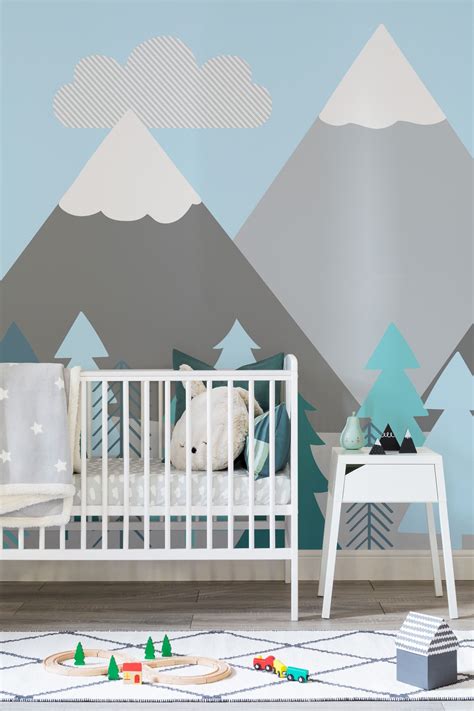 Here, you can choose from hundreds of majestic mountain wallpaper murals that will brighten up your room, and keep you relaxed when you're stressed. Kids Mountains and Trees Wall Mural in 2020 | Nursery ...