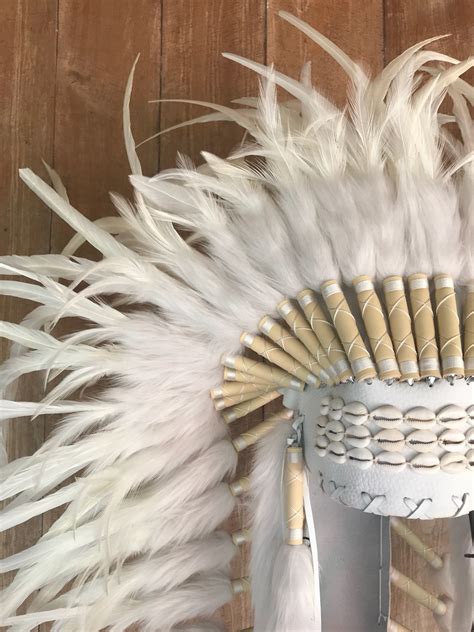 All White Cowrie Shell Feather Headdress Warbonnet White Etsy