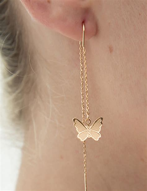 Fashion Gold Color Butterfly Chain Alloy Earrings Asujewelry Com
