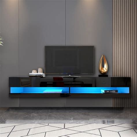 Black Tv Stand With Led Lights Floating Entertainment Center