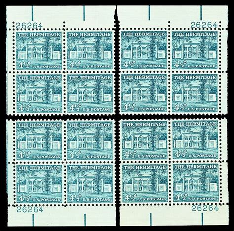 Scott 1037 45c Hermitage Liberty Issue Matching Plate Blocks Mint Nh