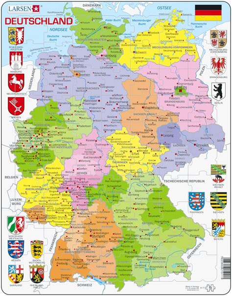 Parmi les plus importants, il. Puzzle Cadre - Carte de l'Allemagne (en Allemand) - 70 ...