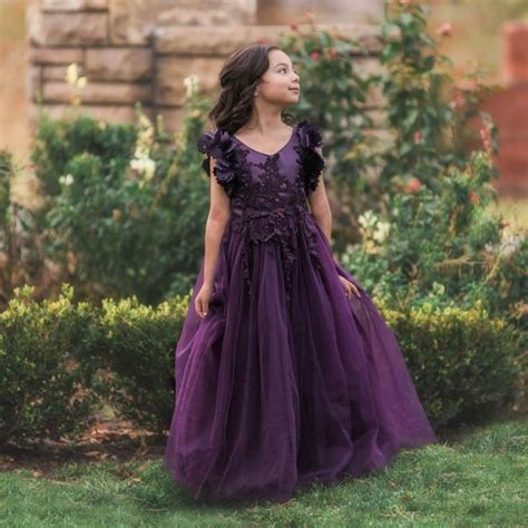 Ariana Dark Purple Petal Sleeve Satin And Lace Dress Gown Purple Flower