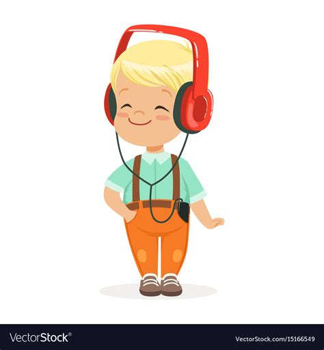 Smiling Little Boy Listening To Music In Vector Image