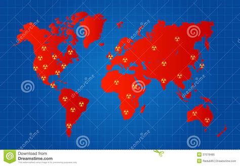 Red World Map Nuclear Radioactive Attack Locations Royalty Free Stock ...