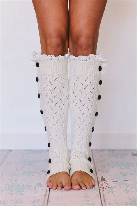 Leg Warmers Lacy Open Knitted Button Up Legwarmers Boot Socks 4800