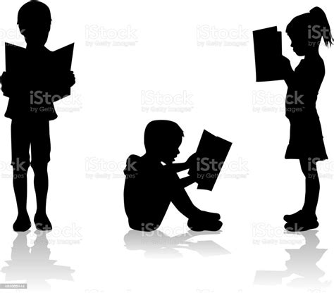 Silhouette Of A Child Reading A Book At Stock Illustration Download