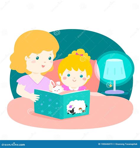 A Illustration Of A Mother Reading A Bedtime Story To Her Stock Vector