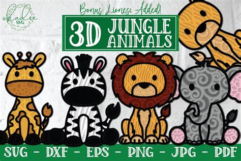3d Jungle Animal Bundle Layered Jungle Svg Dxf Nursery