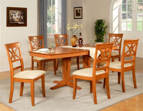 7PC DINING ROOM SET TABLE AND 6 WOOD SEAT CHAIRS IN LIGHT CHERRY FINISH