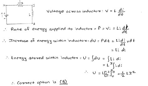 The Energy Stored In An Inductor Of Self Inductance L Henry Carrying A Current Of I Ampere Is