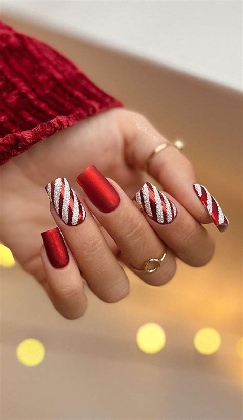 50 Stylish Festive Nail Designs Textured Red Candy Cane Nails