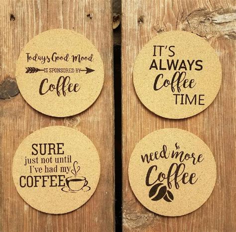 Coffee Drinker Lover With Coffee Sayings 4 Cork Coaster Set Etsy