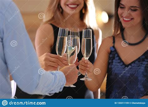 Friends Clinking Glasses With Champagne At Party Indoors Stock Image Image Of Gathering