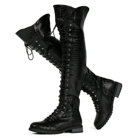 Room Of Fashion Medium Calf Lace Up Military Over The Knee Combat