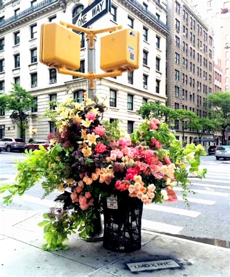 Flower Arrangement Street Corner New York City Traffic Light Flower Installation Floral