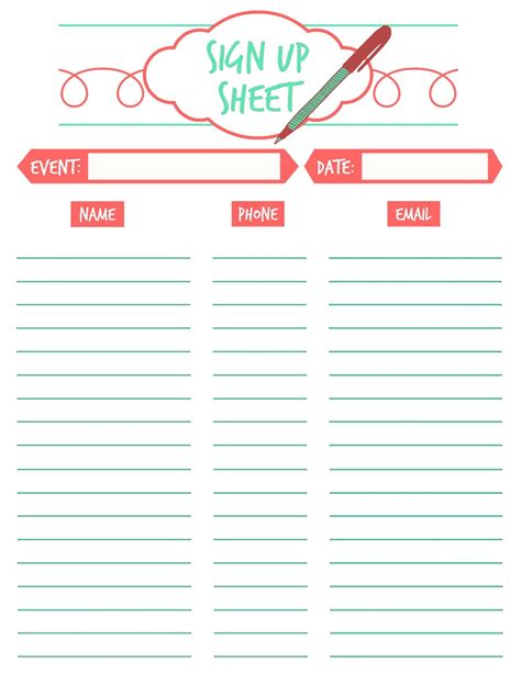 Sign Up Sheet Template