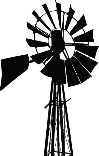 Black And White Photo Of An Old Windmill In Silhouette Stock