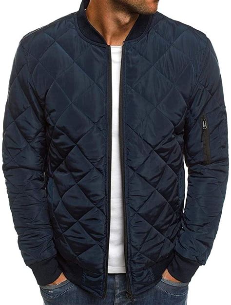 Mens Bomber Jackets Diamond Quilted Winter Fall Chunky Varsity Flight