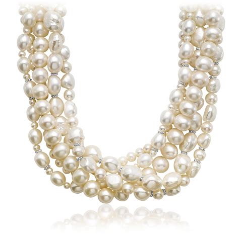 Multi Strand Freshwater Cultured Pearl Necklace With Sterling Silver Blue Nile