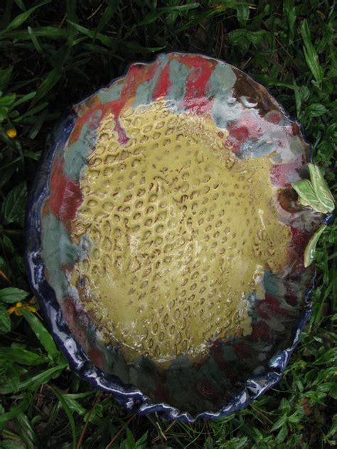 Attract a greater variety of birds to your yard with water. Bird bath, ceramic bird bath, pottery garden decor, bright ...