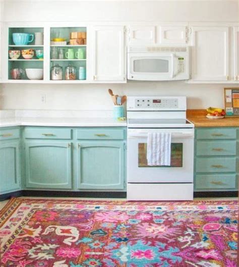 Your email address will not be published. Pure White upper cabinets, Duck Egg Blue base cabinets ...