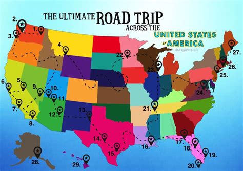 Road Trip Map Of Usa Map Vector