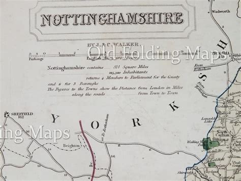 Antique Map Of Nottinghamshire Circa 1840