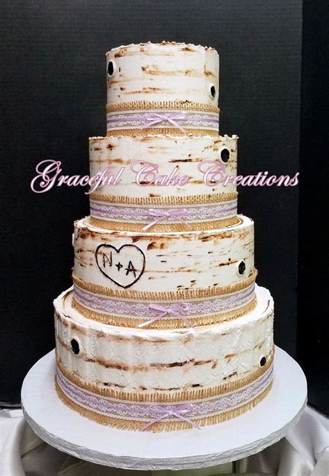 Flickrp27iouvg Rustic Birch Bark Wedding Cake With Burlap